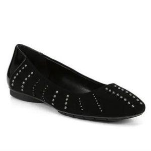 New Donald J Pliner Darren Black Studded Suede & Patent Leather Ballet Flat 8.5
